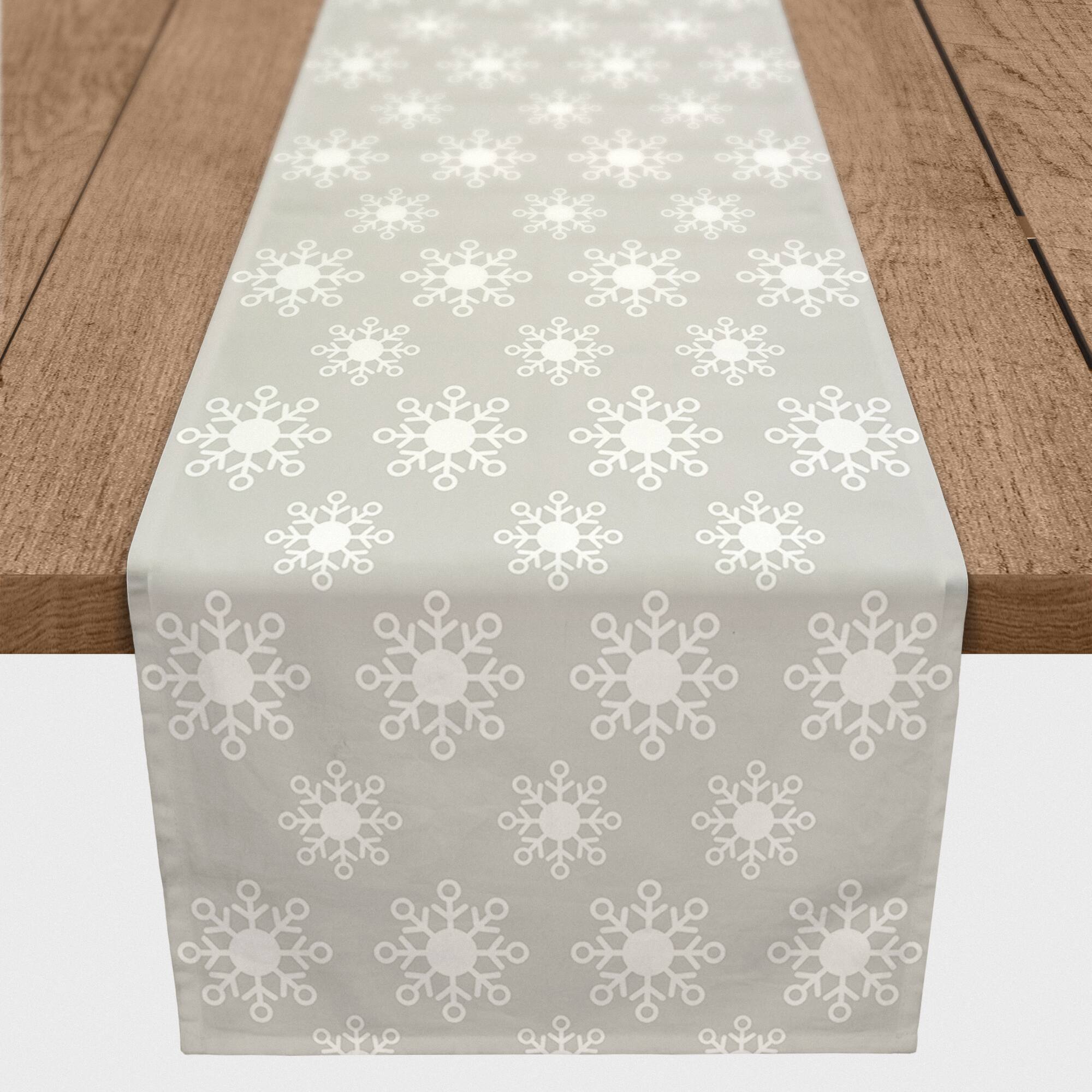 Neutral Snow Flakes 16x90 Poly Twill Table Runner